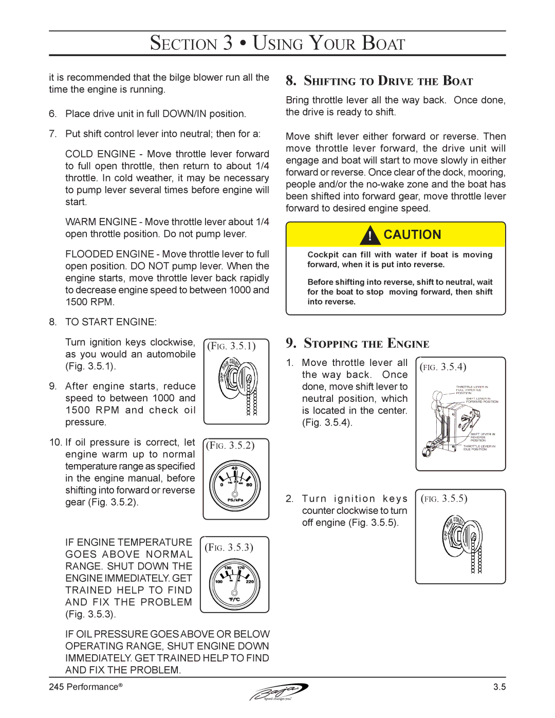 Baja Marine 245 manual Shifting to Drive the Boat, Stopping the Engine 