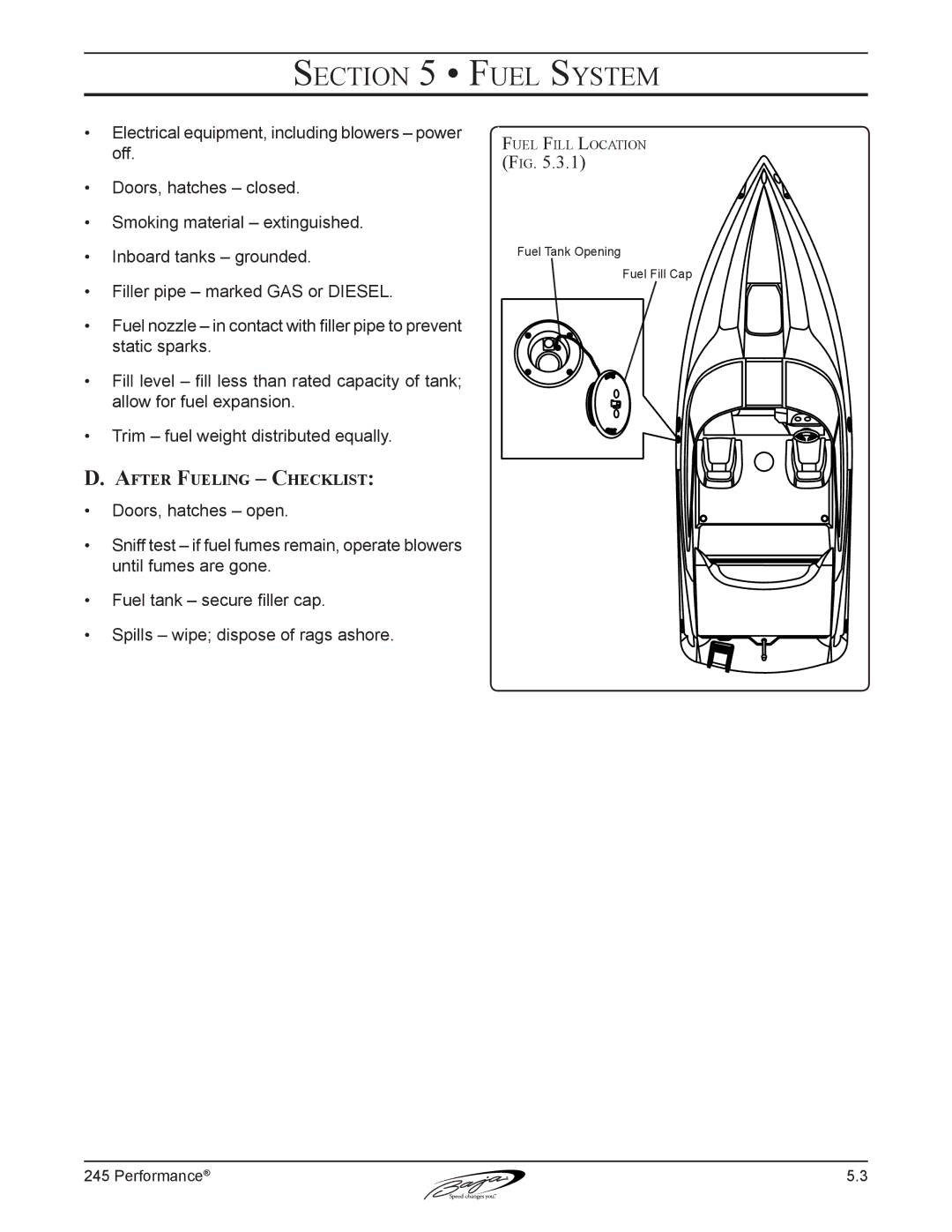 Baja Marine 245 manual After Fueling Checklist 