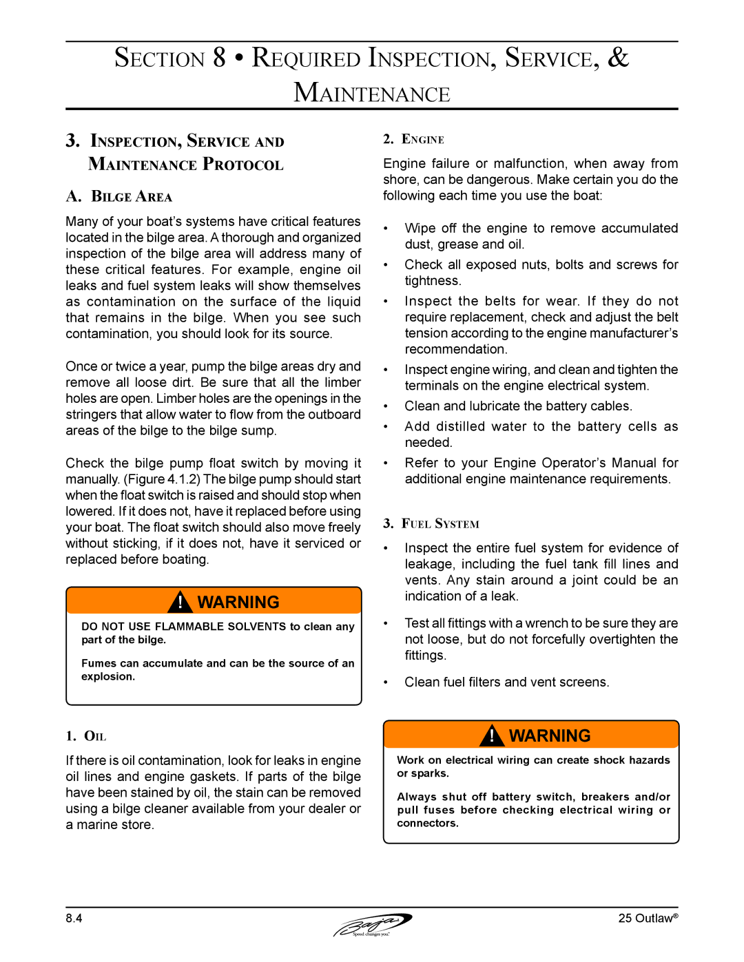 Baja Marine 25 manual Inspection, Service and Maintenance Protocol, Bilge Area 