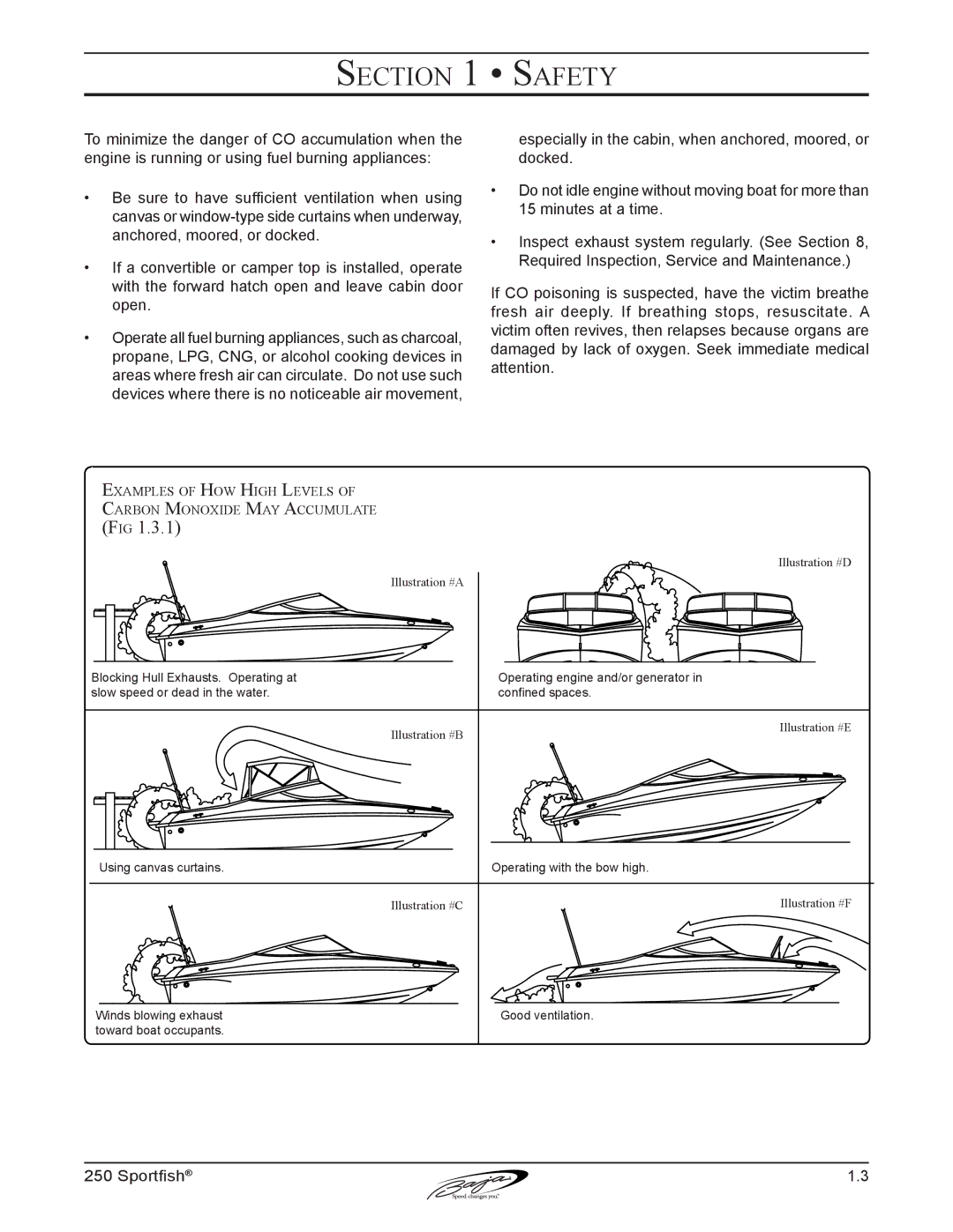 Baja Marine 250 manual Using canvas curtains Operating with the bow high 