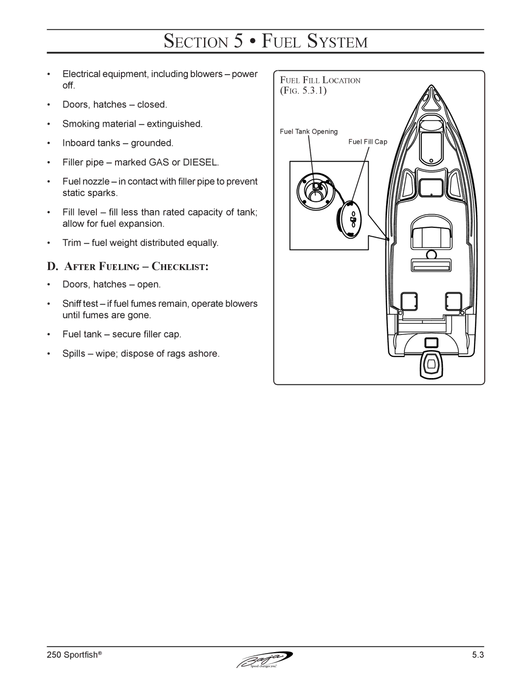 Baja Marine 250 manual After Fueling Checklist 