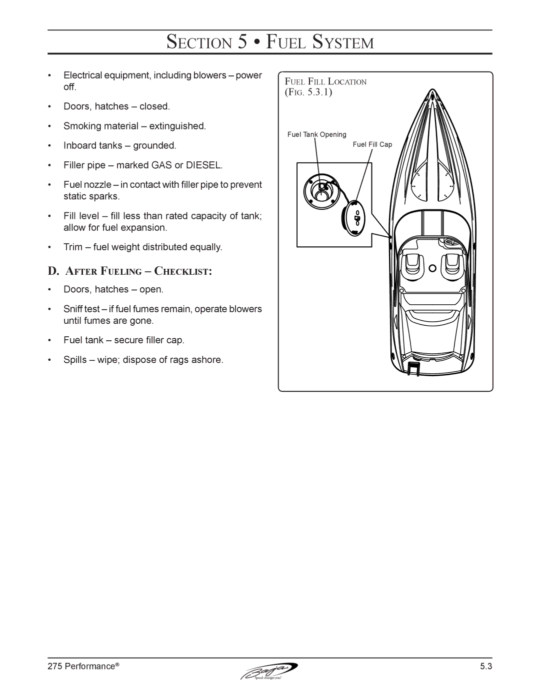 Baja Marine 275 manual After Fueling Checklist 