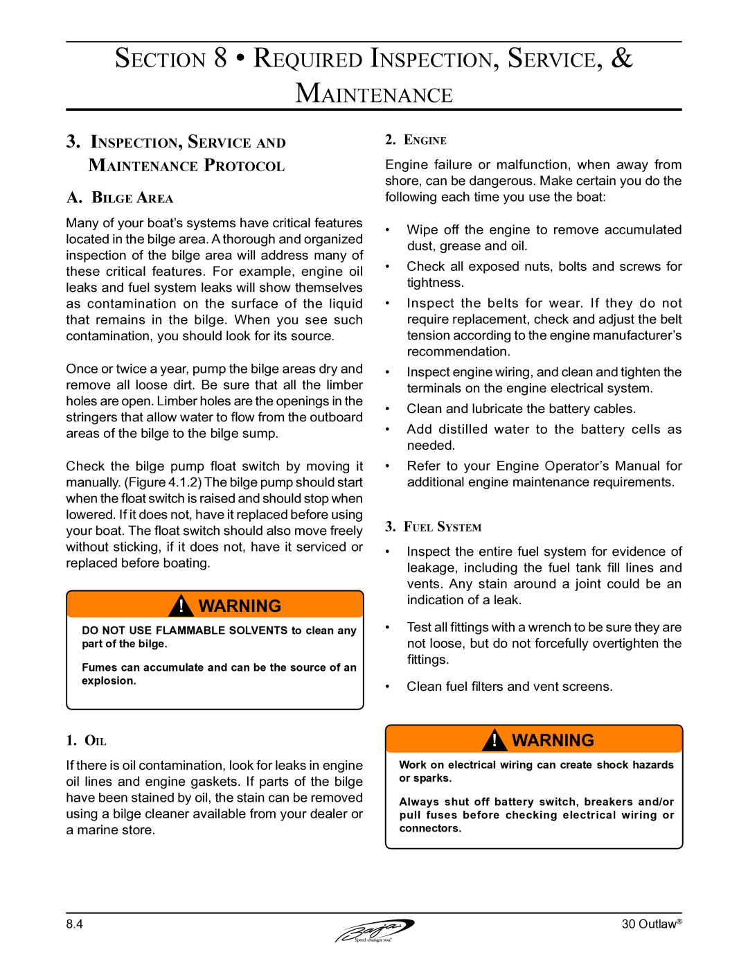 Baja Marine 30 manual Inspection, Service and Maintenance Protocol, Bilge Area 