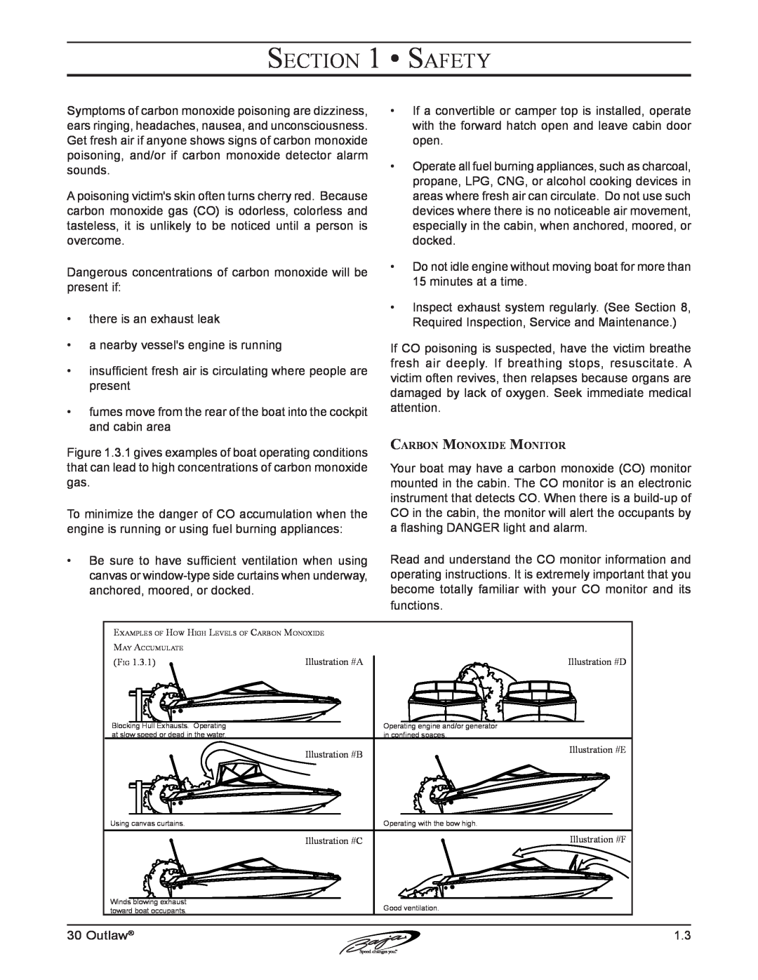 Baja Marine 30 manual Safety, Carbon Monoxide Monitor, F ig, Illustration #A, Illustration #B, Illustration #C 