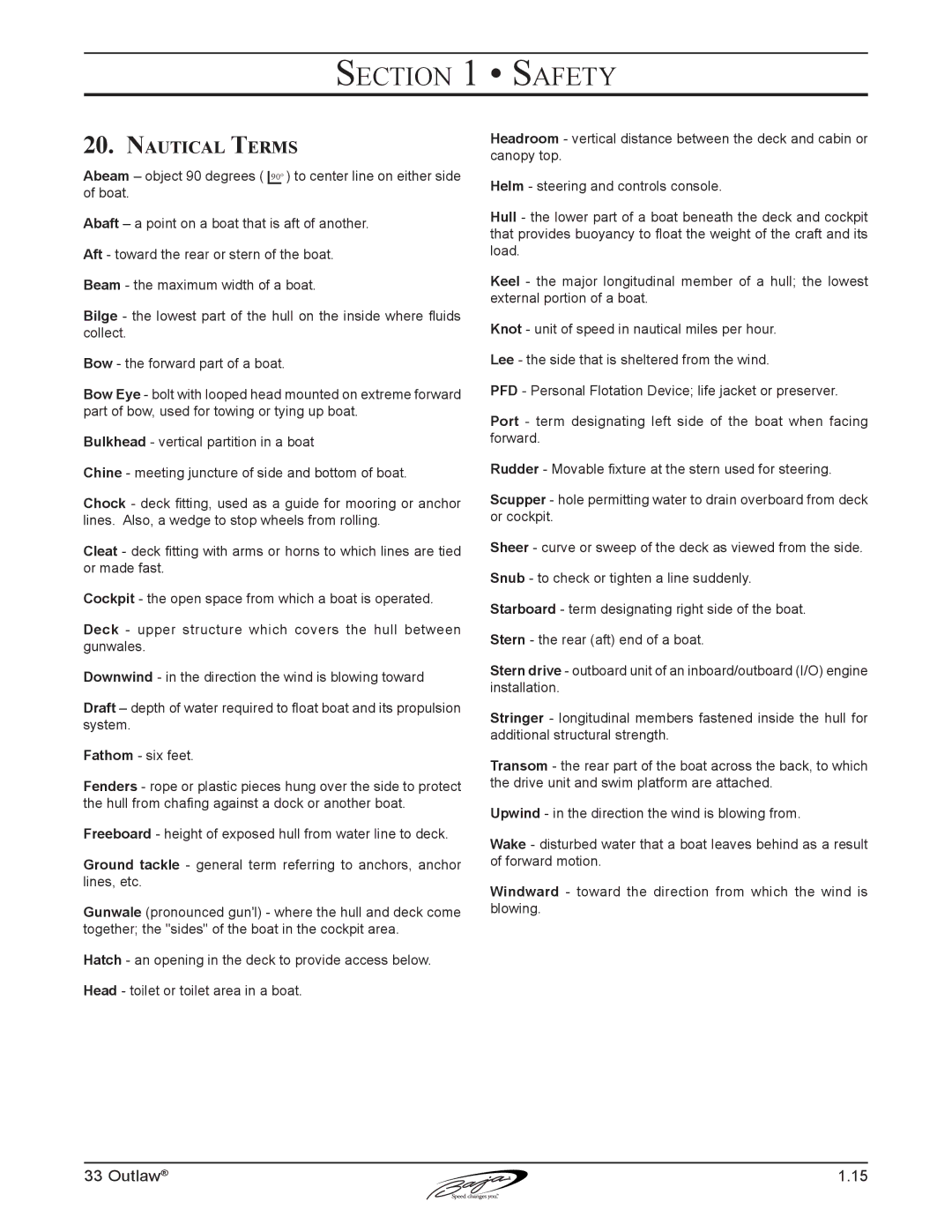 Baja Marine 33 manual Nautical Terms 