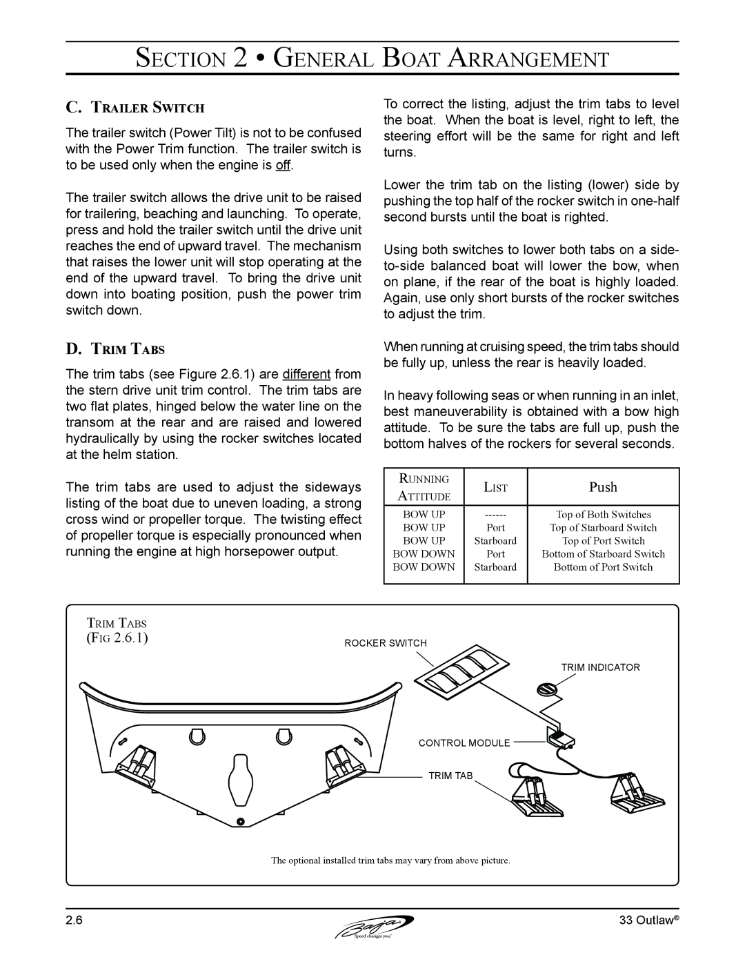 Baja Marine 33 manual Trailer Switch, Trim Tabs 