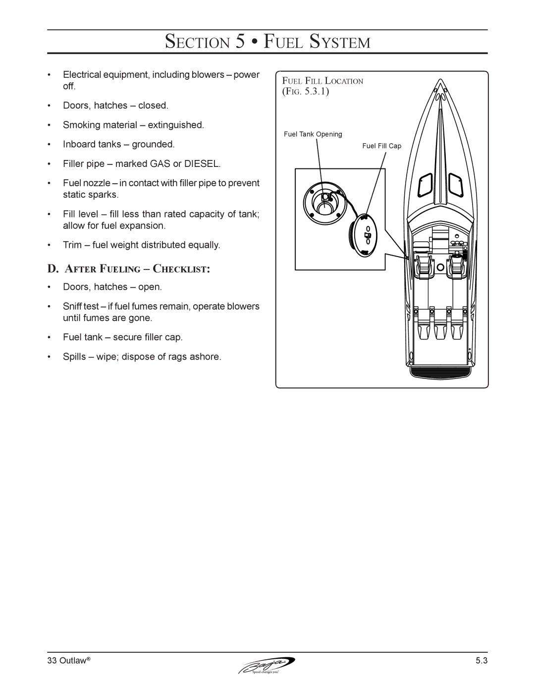 Baja Marine 33 manual After Fueling Checklist 