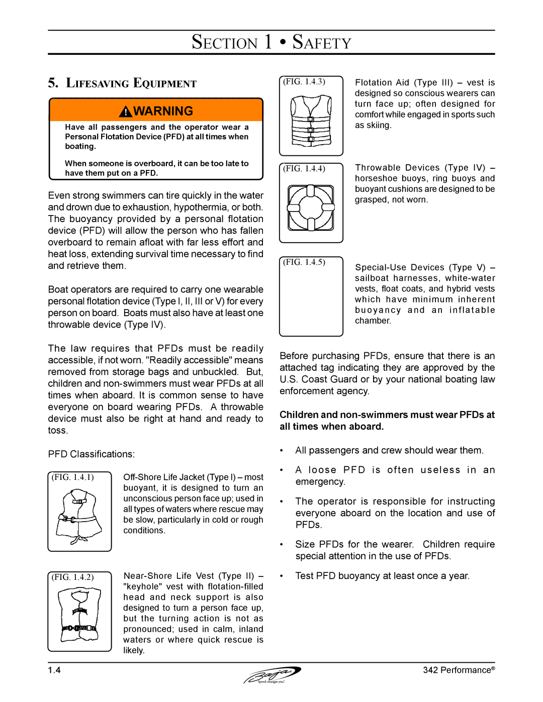 Baja Marine 342 manual Lifesaving Equipment 