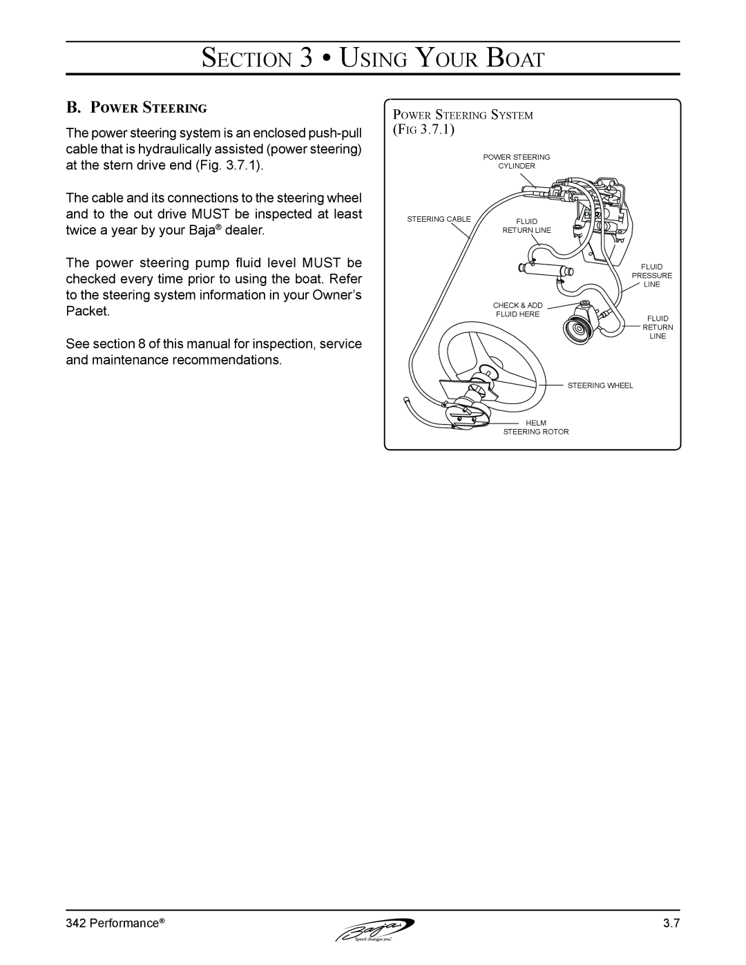 Baja Marine 342 manual Power Steering System 