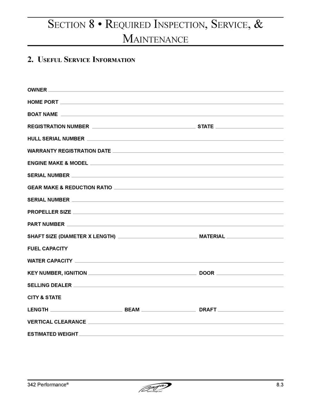 Baja Marine 342 manual Useful Service Information 