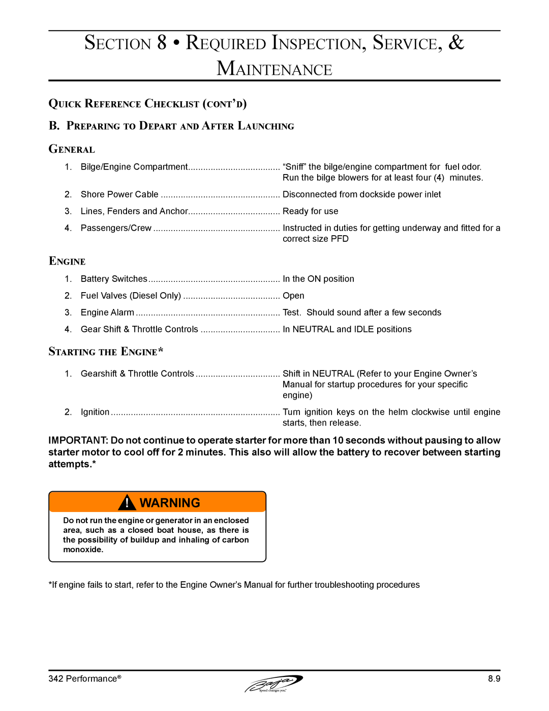 Baja Marine 342 manual Starting the Engine 
