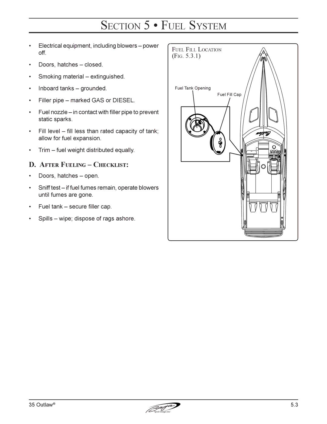 Baja Marine 35 manual After Fueling Checklist 