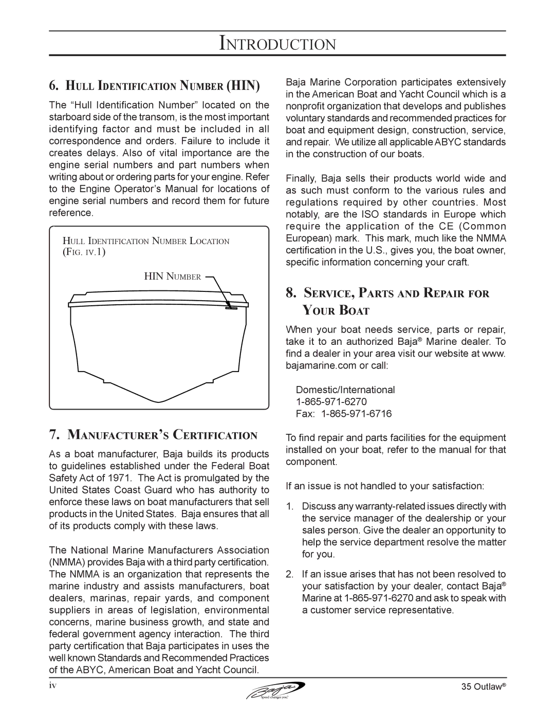 Baja Marine 35 manual HIN Number, Hull Identification Number HIN 