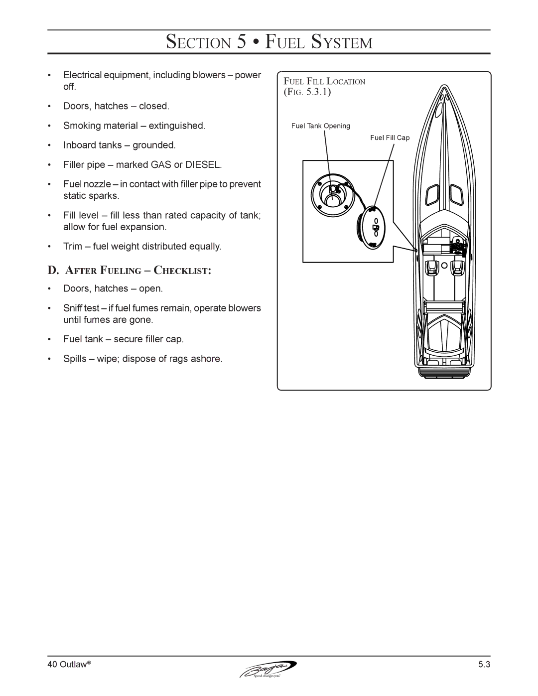 Baja Marine 40 manual After Fueling Checklist 