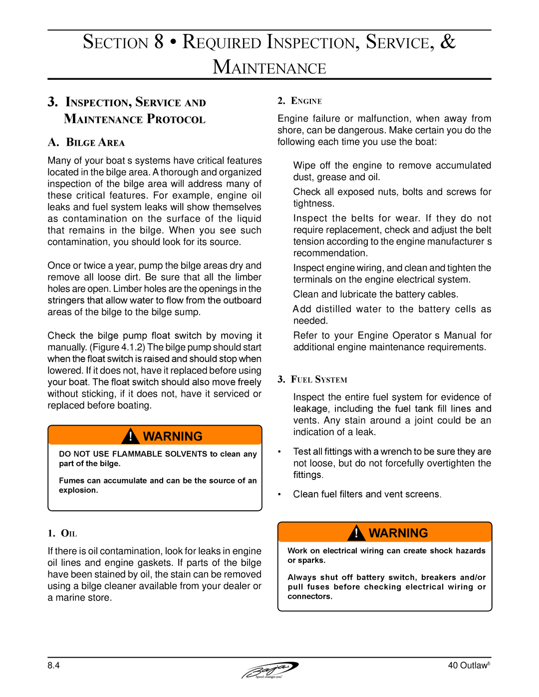 Baja Marine 40 manual Inspection, Service and Maintenance Protocol, Bilge Area 