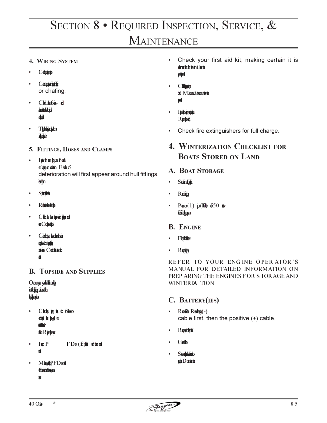 Baja Marine 40 Winterization Checklist for Boats Stored on Land, Topside and Supplies, Boat Storage, Engine, Batteryies 