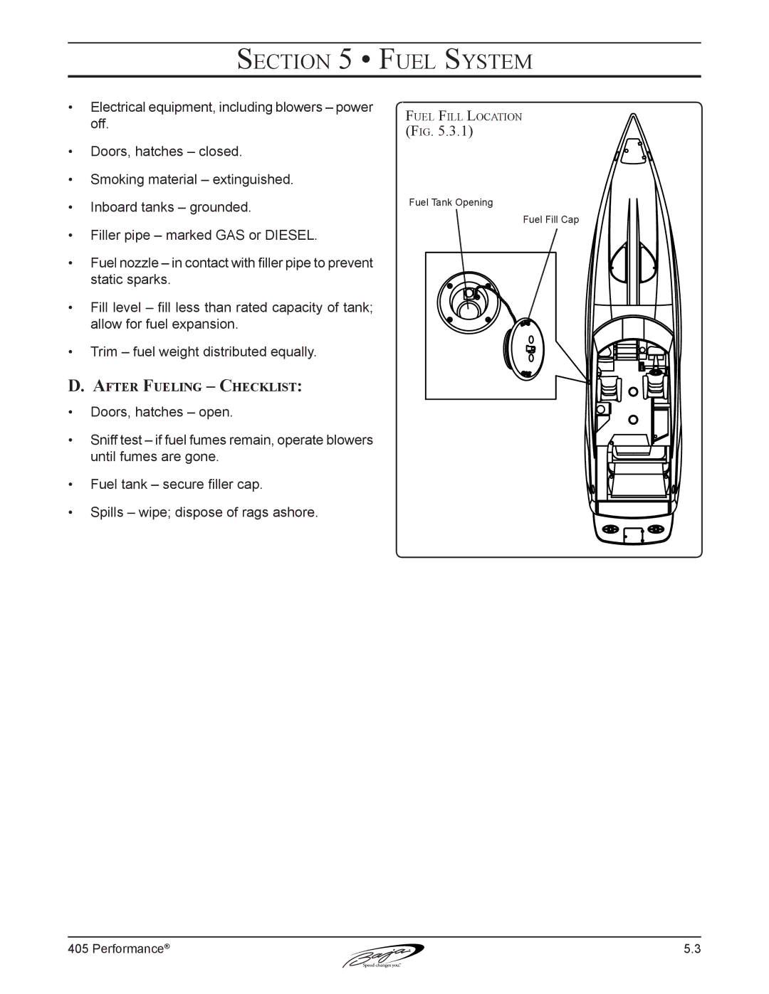 Baja Marine 405 manual After Fueling Checklist 