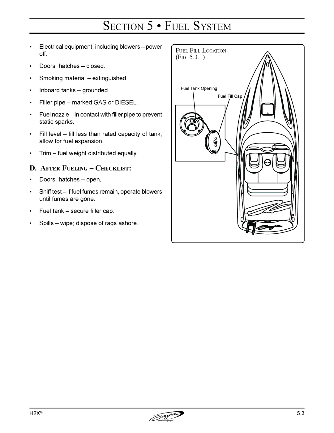 Baja Marine H2X manual After Fueling Checklist 