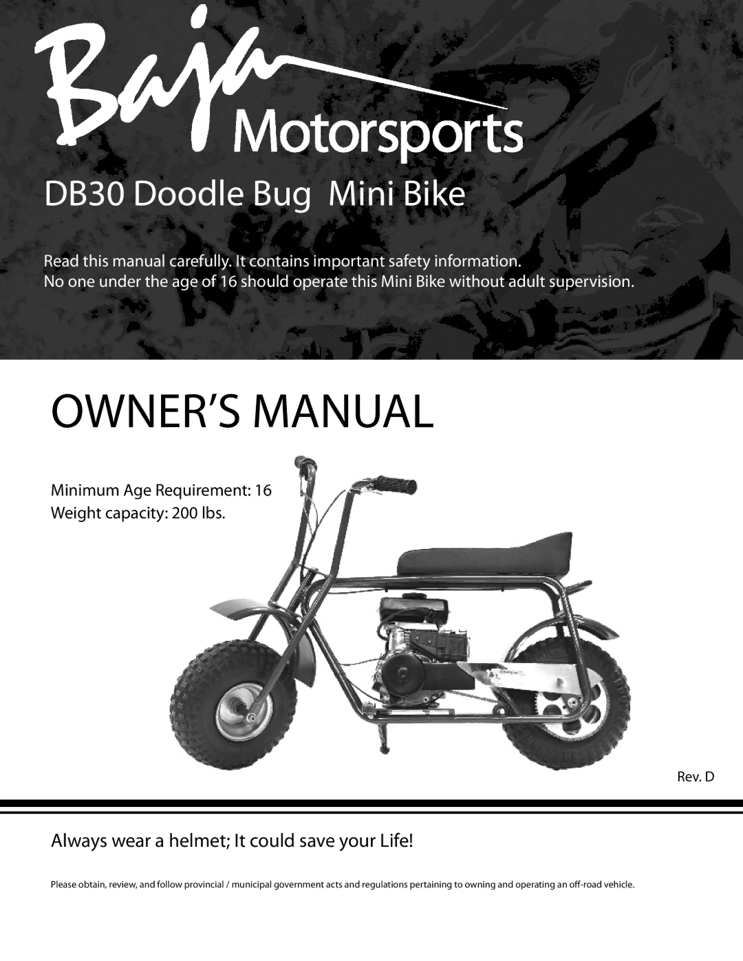 Bajaj Electricals manual DB30 Doodle Bug Mini Bike 