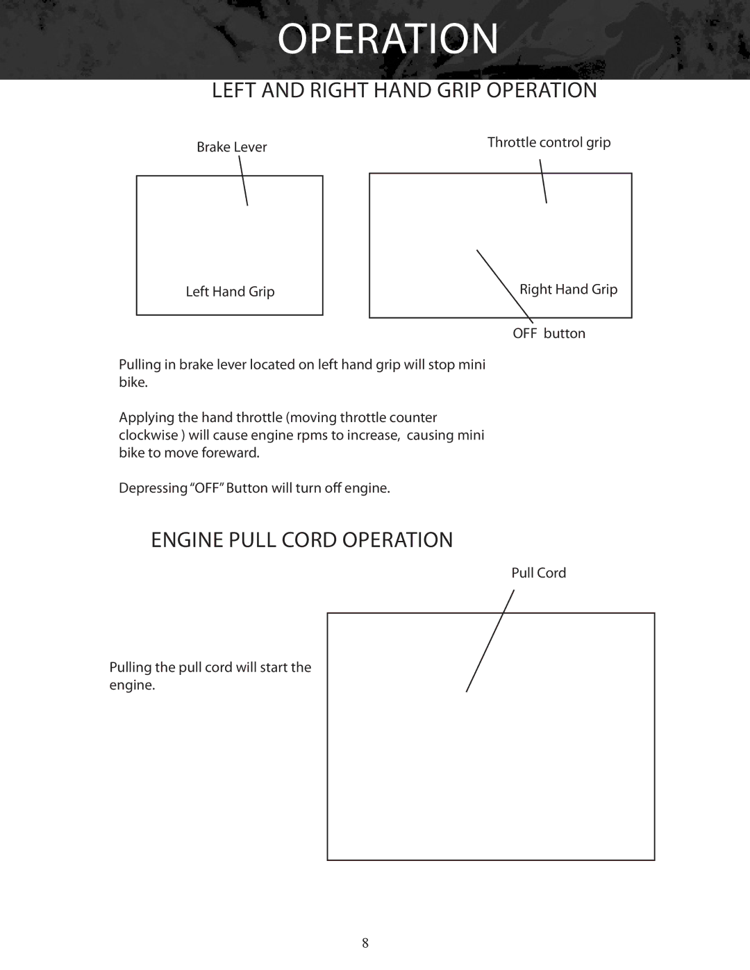 Bajaj Electricals DB30 manual Operation, Left and right hand grip operation, Engine pull cord operation 