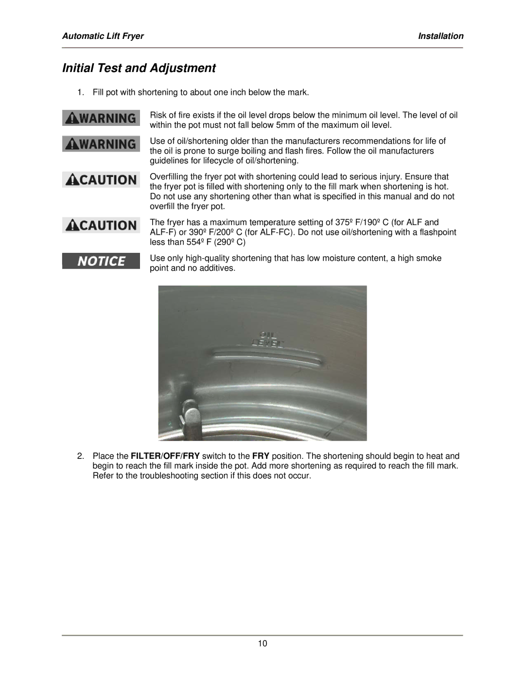 Bakers Pride Oven ALF-FC service manual Initial Test and Adjustment 