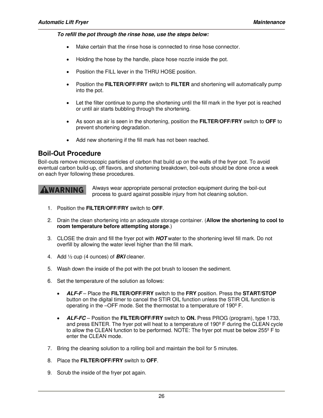 Bakers Pride Oven ALF-FC service manual Boil-Out Procedure 