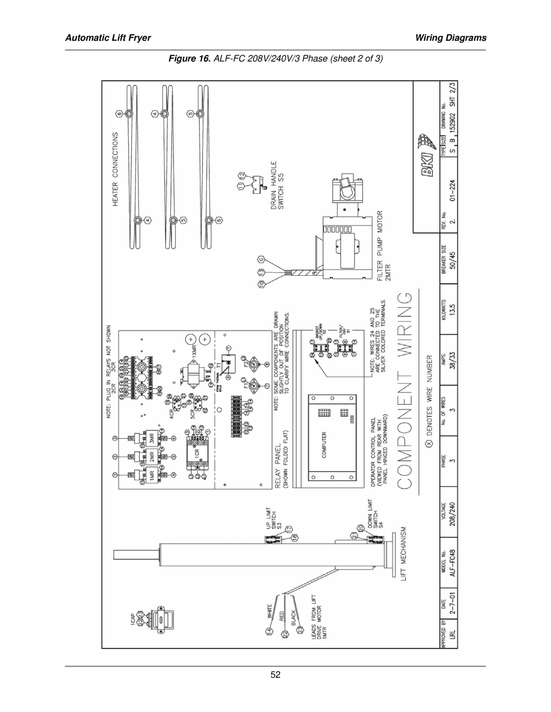 Bakers Pride Oven service manual ALF-FC 208V/240V/3 Phase sheet 2 