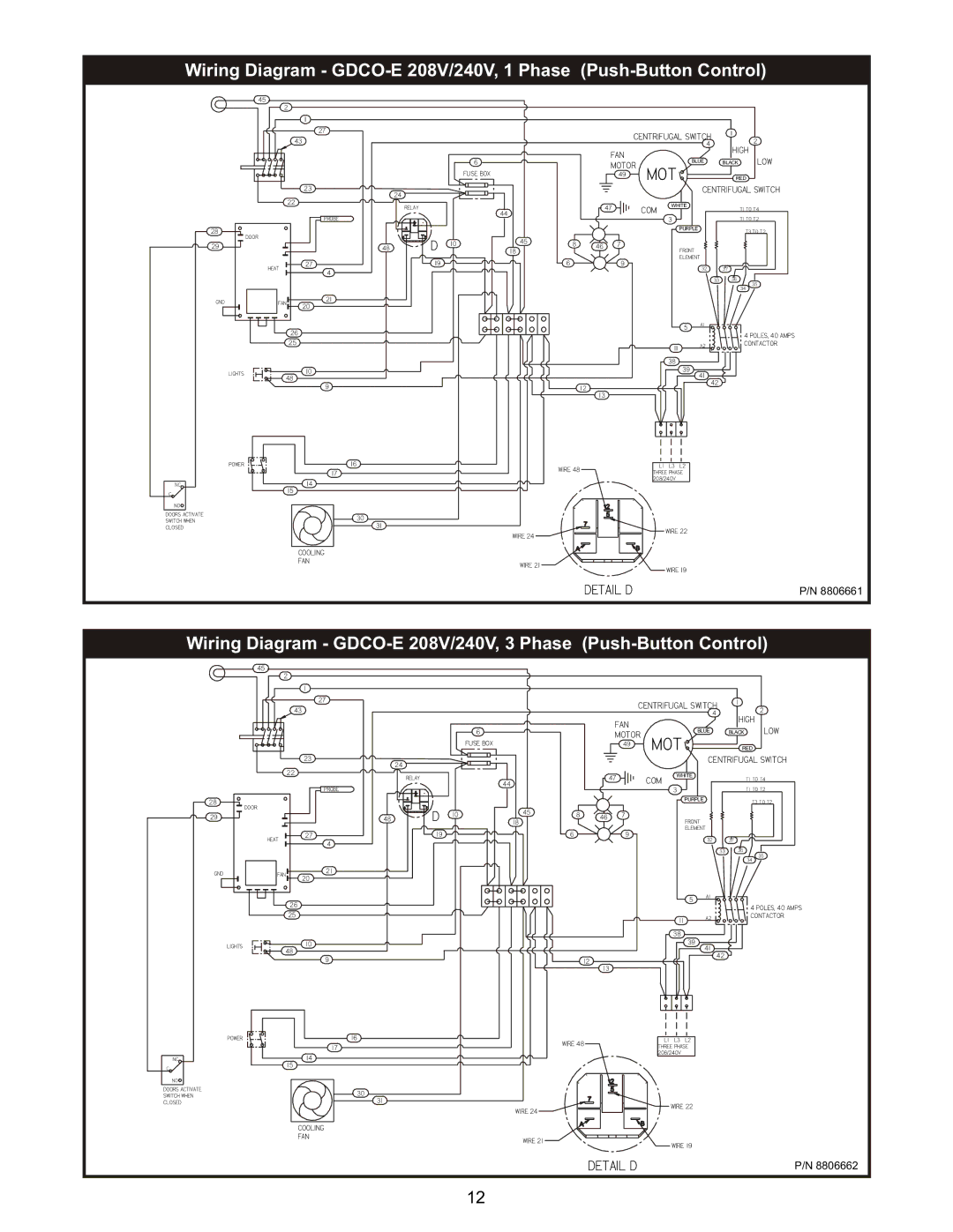 Bakers Pride Oven BCO-E manual Wiring Diagram GDCO-E 208V/240V, 1 Phase Push-Button Control 