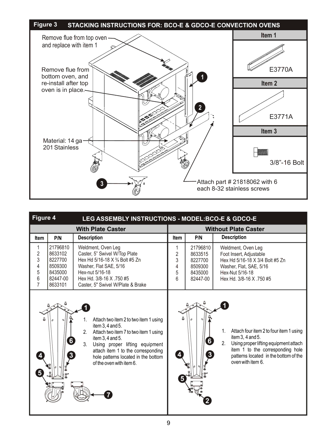 Bakers Pride Oven GDCO-E, BCO-E manual E3770A E3771A Bolt 