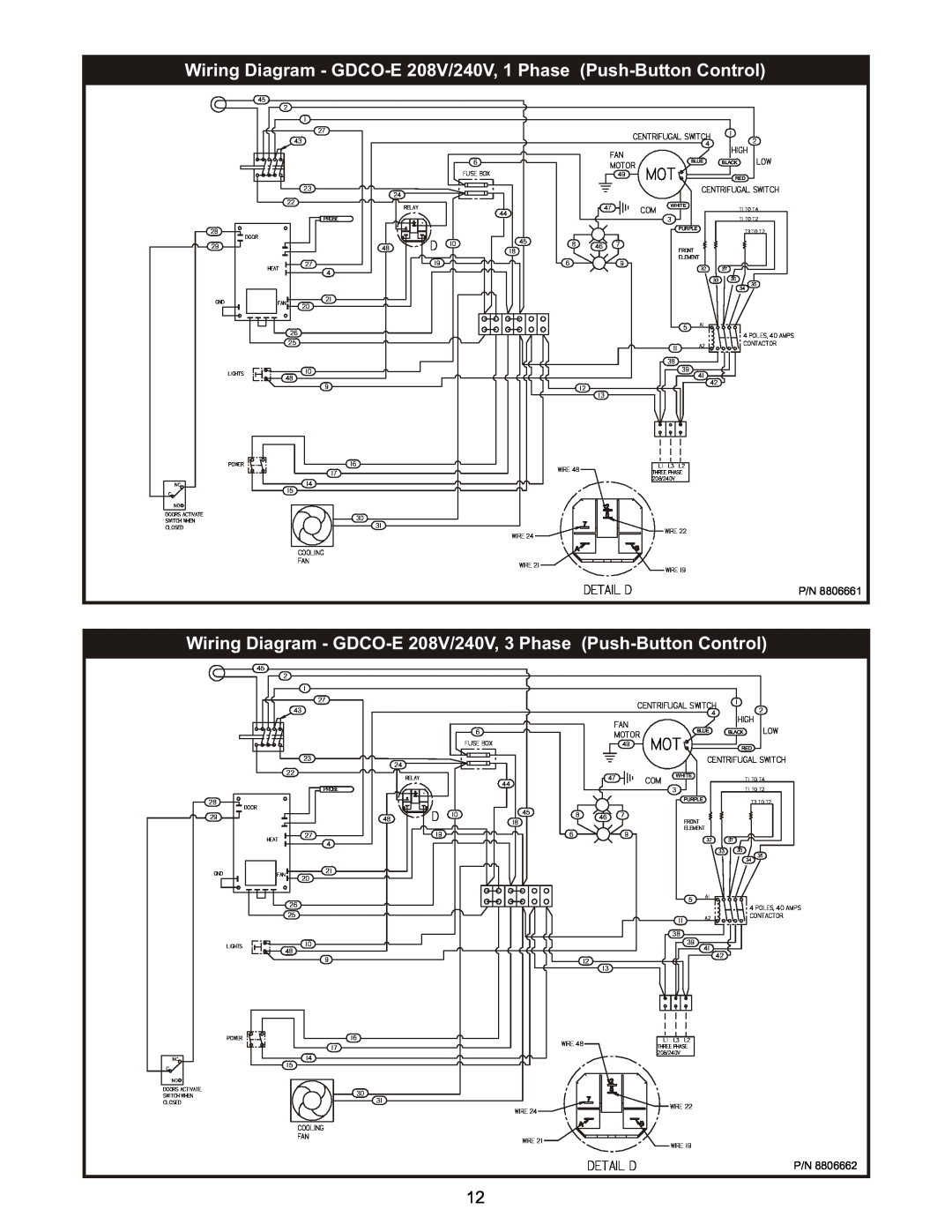 Bakers Pride Oven BCO-E manual Wiring Diagram - GDCO-E 208V/240V, 1 Phase Push-Button Control 
