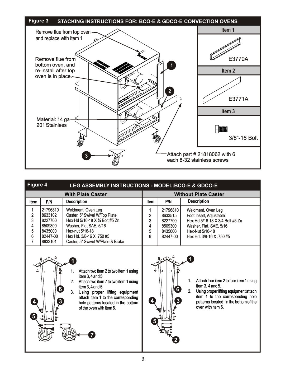 Bakers Pride Oven GDCO-E Stacking Instructions For Bco-E & Gdco-E Convection Ovens, Material 14 ga 201 Stainless, E3770A 