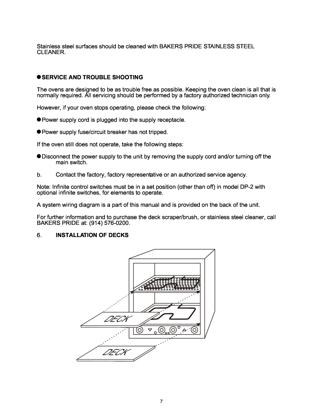 Bakers Pride Oven DP-2, BK-18, PX-16, P-44BL, P44S, P-24S, P48S, P46S, P-18 Service And Trouble Shooting, Installation Of Decks 