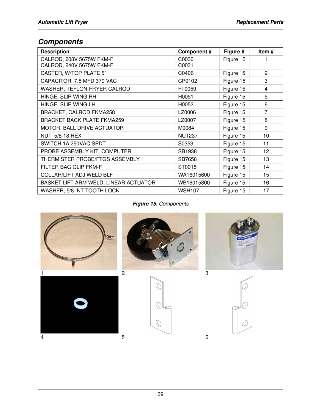 Bakers Pride Oven BLF-F service manual Components, Description Component # 