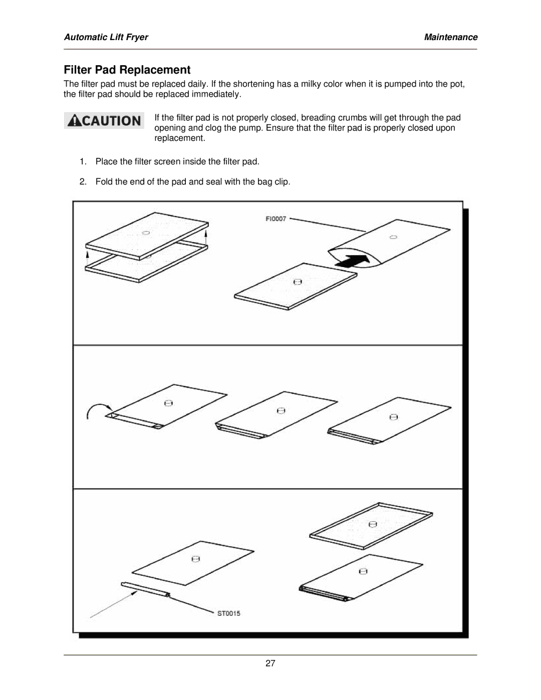 Bakers Pride Oven BLF-FC operation manual Filter Pad Replacement 