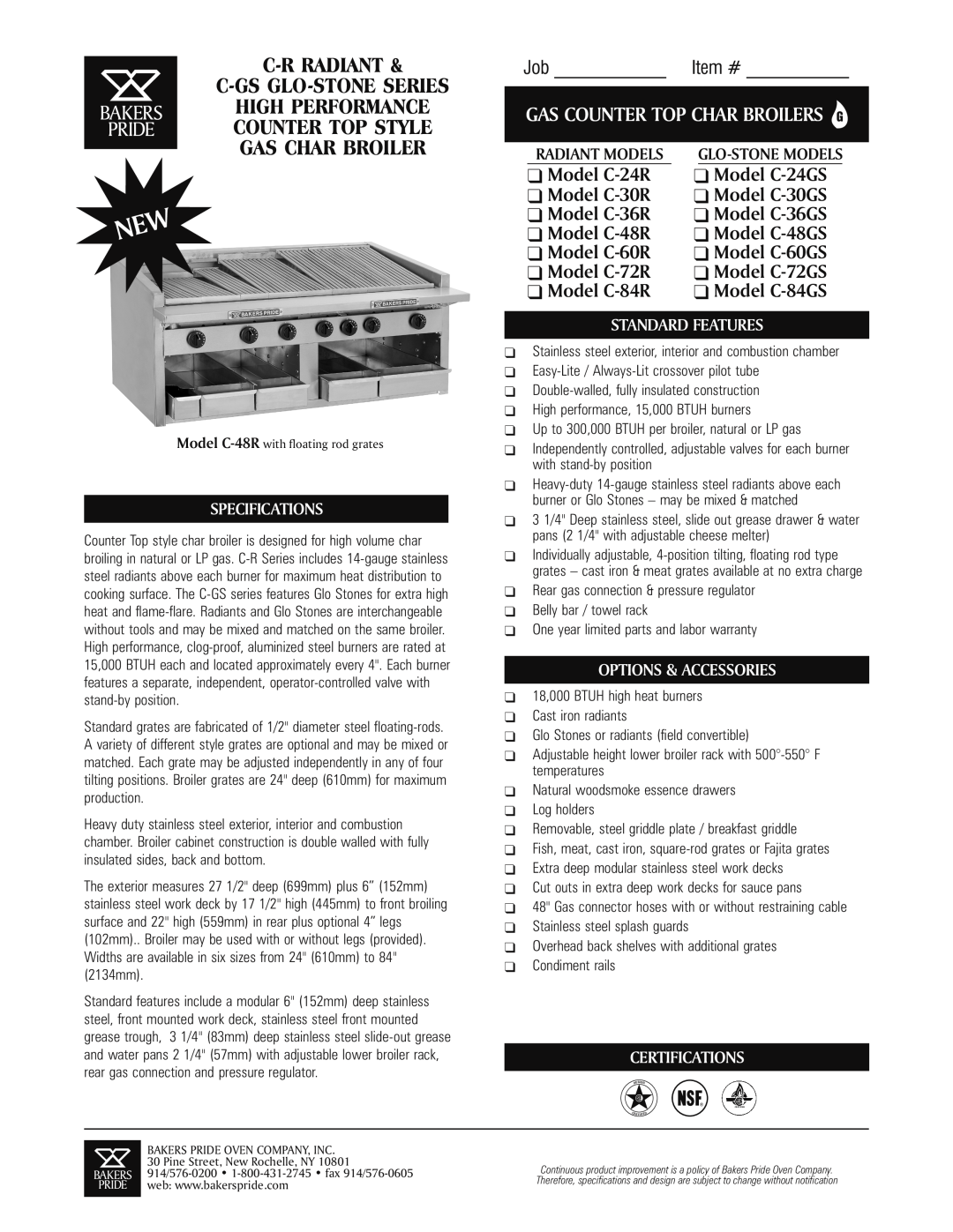 Bakers Pride Oven C-48R specifications Gas Char Broiler, C-R Radiant, Counter Top Style, Gas Counter Top Char Broilers G 