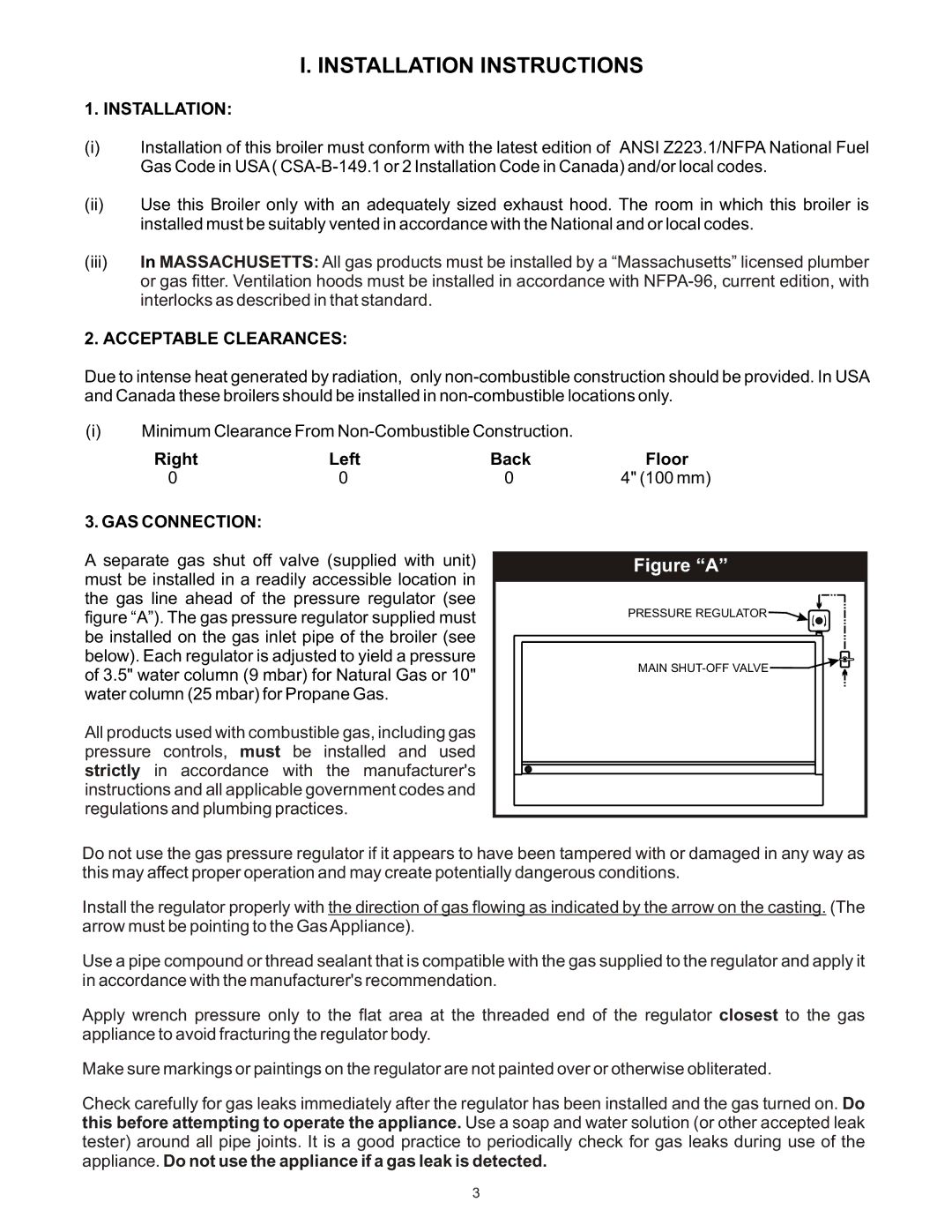 Bakers Pride Oven L manual Installation Instructions, Acceptable Clearances, Right, Back Floor 