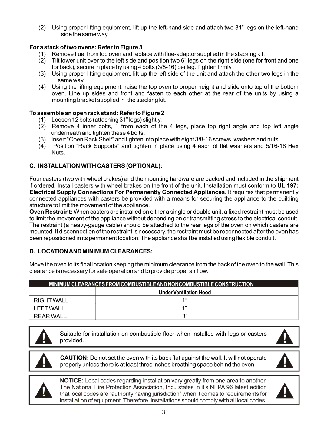 Bakers Pride Oven CB-MVPWDS manual For a stack of two ovens Refer to Figure, To assemble an open rack stand Refer to Figure 