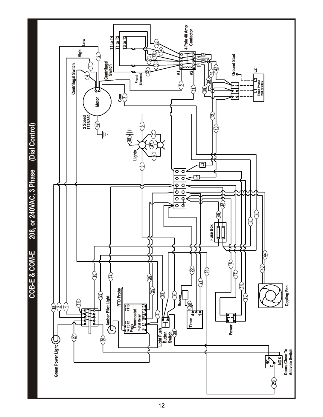 Bakers Pride Oven CB-MVPWDS manual Dial Control, Cob-E & Com-E, 208, or 240VAC, 3 Phase 