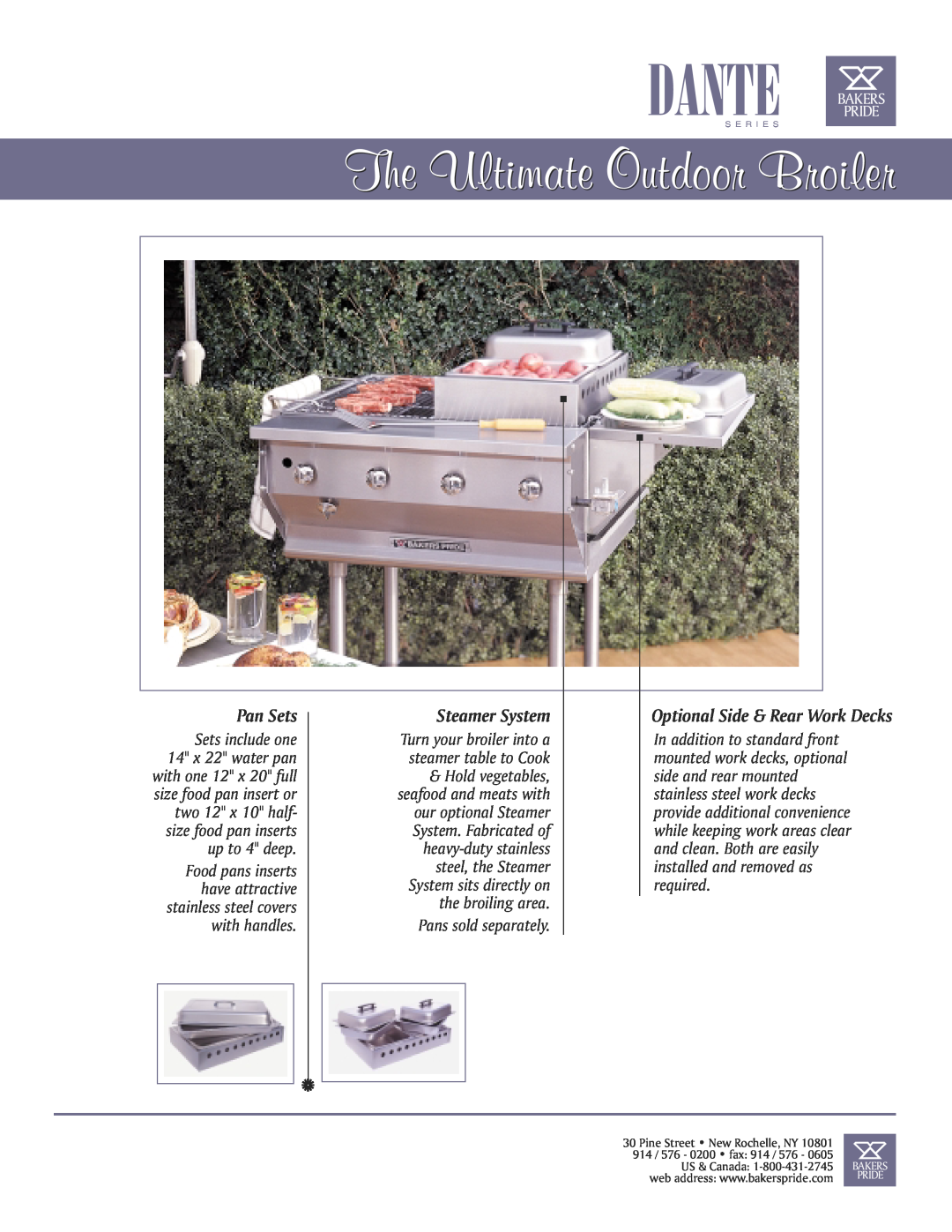 Bakers Pride Oven CBBQ-60S-CP manual Pan Sets, Steamer System, Optional Side & Rear Work Decks, Pans sold separately, Pride 