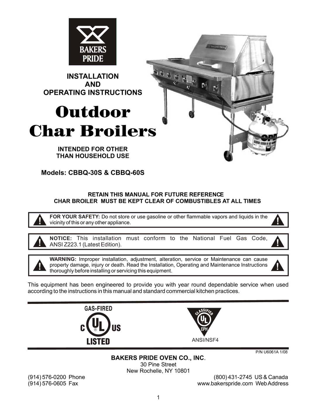 Bakers Pride Oven CBBQ-30S, CBBQ-60S manual Outdoor Char Broilers 