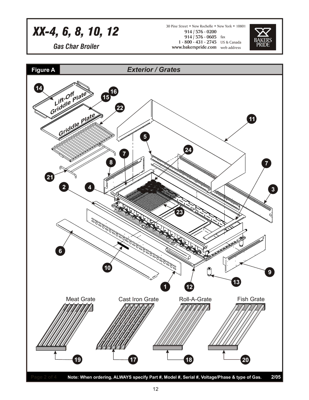 Bakers Pride Oven CG, XX operating instructions Exterior / Grates 