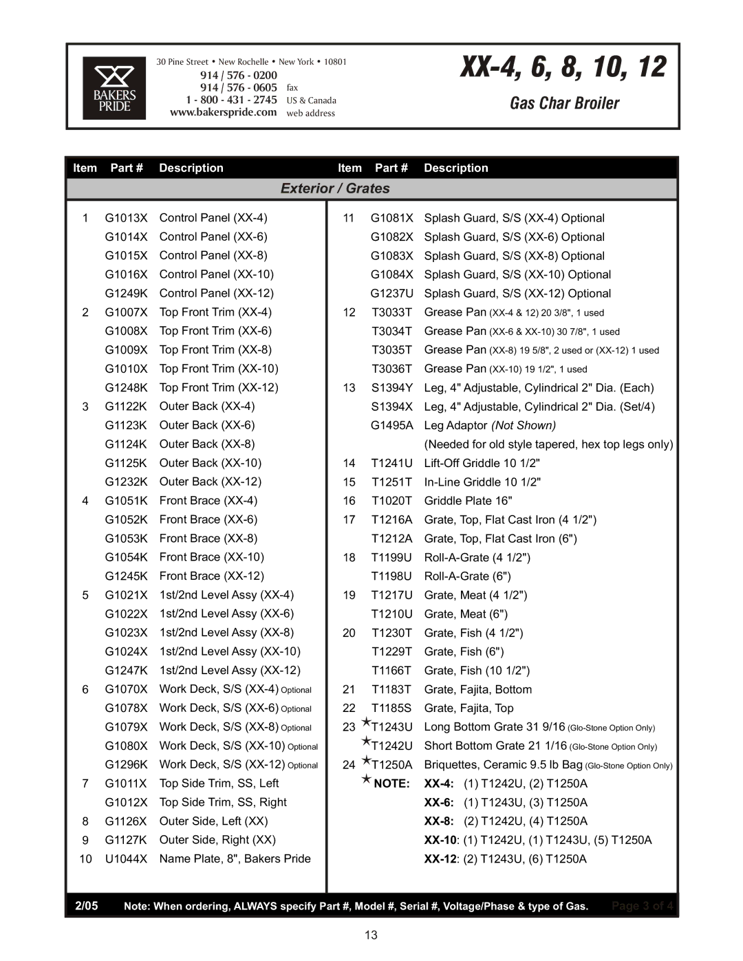 Bakers Pride Oven CG operating instructions XX-4, 6, 8, 10 