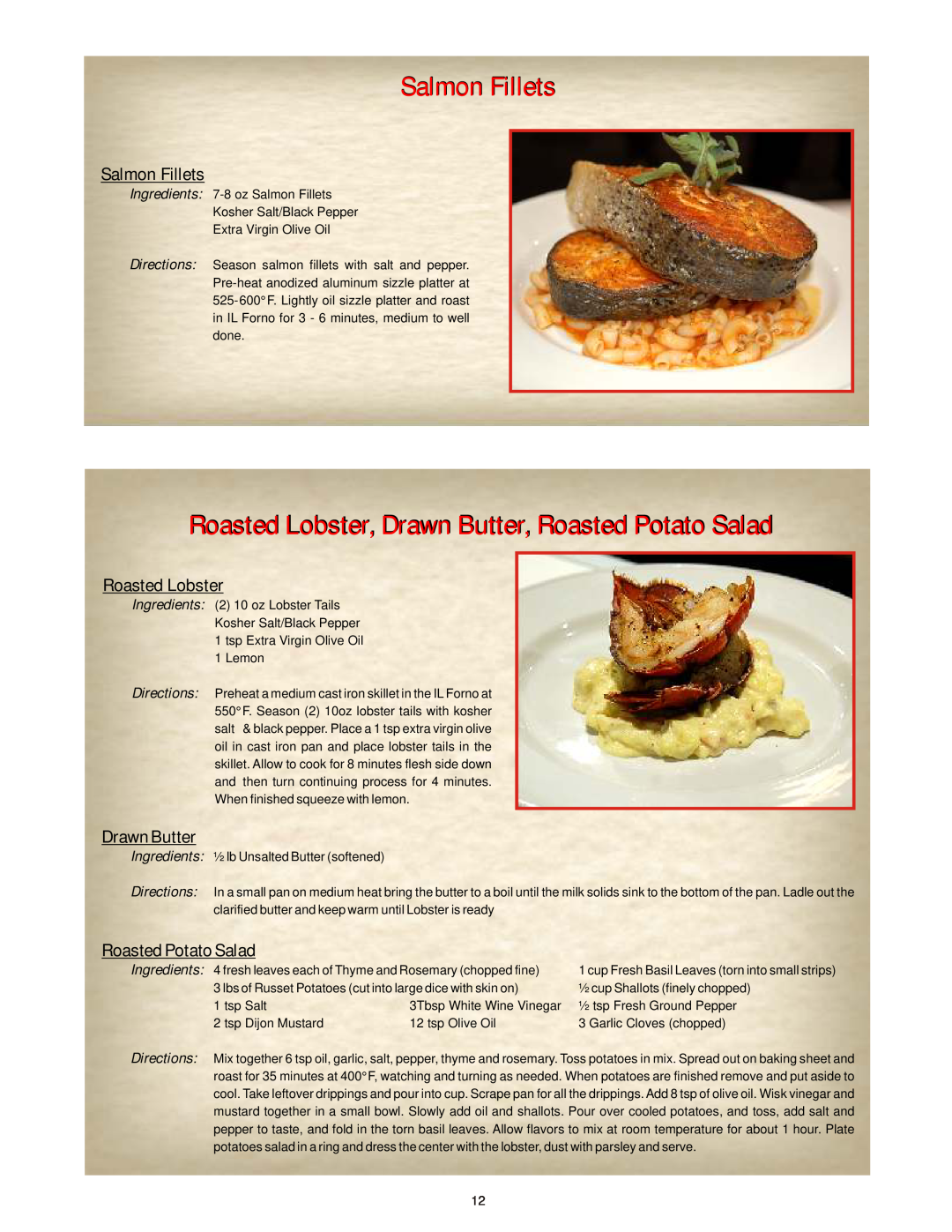 Bakers Pride Oven Classic Oven manual Salmon Fillets, Roasted Lobster, Drawn Butter, Roasted Potato Salad 
