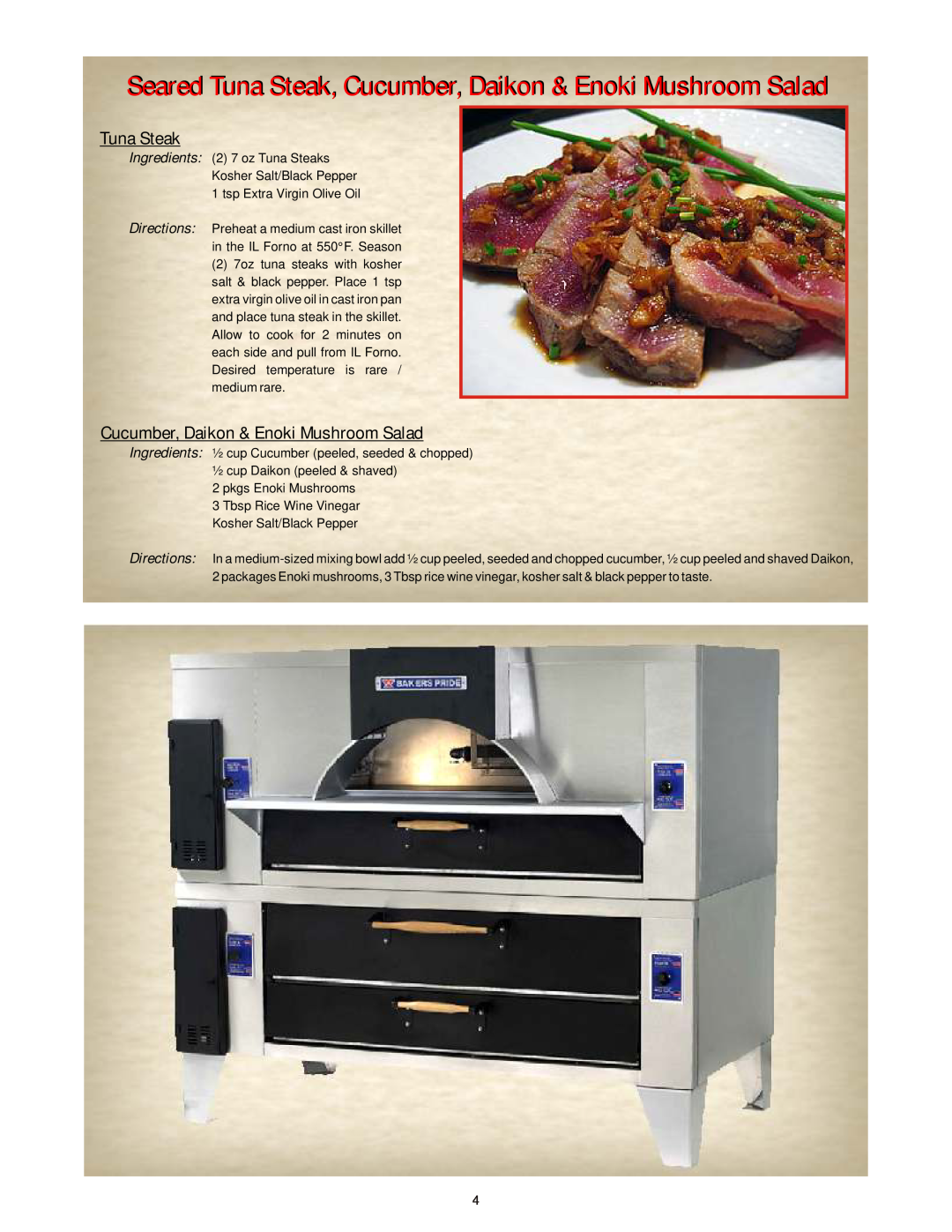 Bakers Pride Oven Classic Oven manual Tuna Steak, Cucumber, Daikon & Enoki Mushroom Salad 