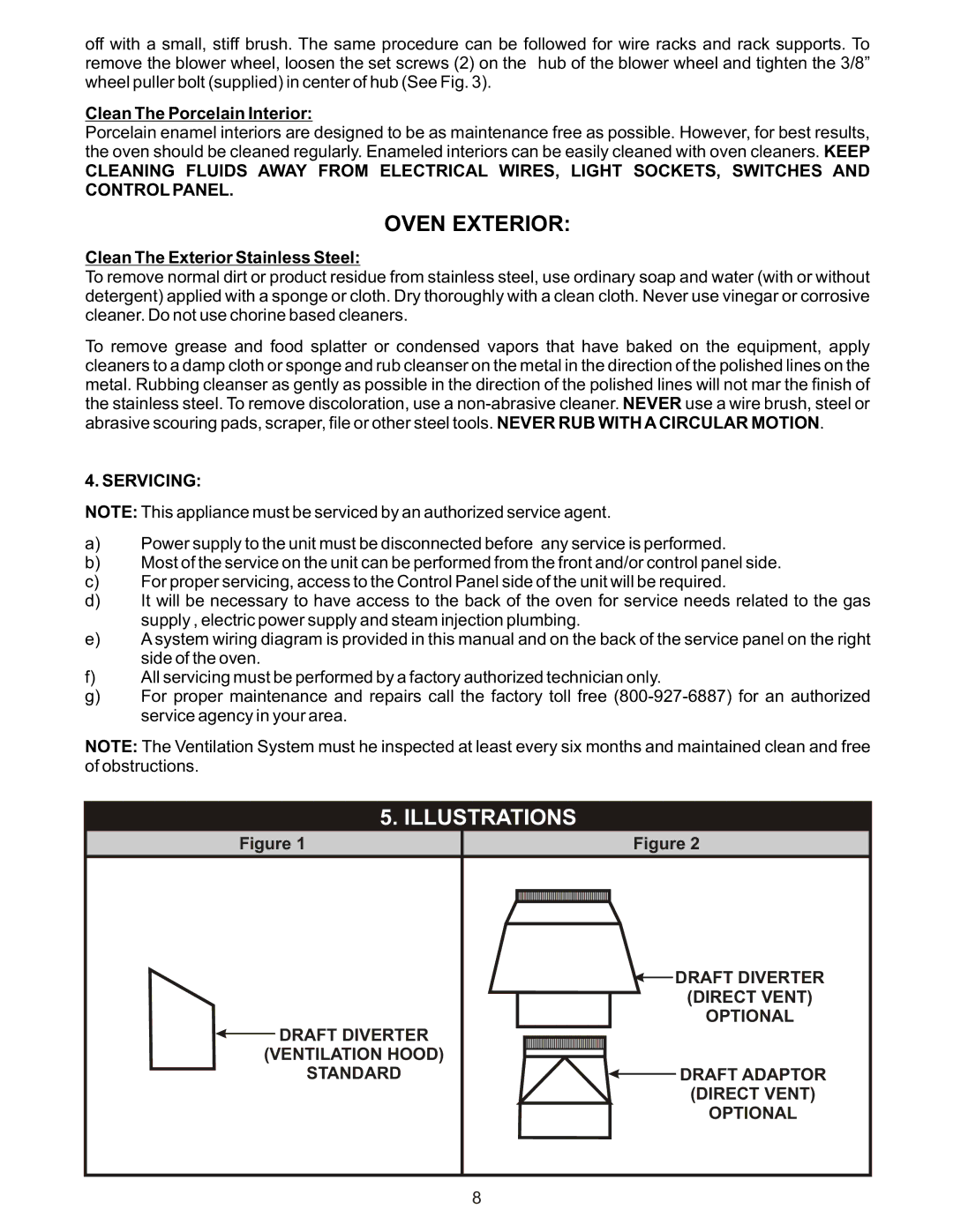 Bakers Pride Oven CO1-G manual Oven Exterior, Clean The Porcelain Interior, Clean The Exterior Stainless Steel, Servicing 