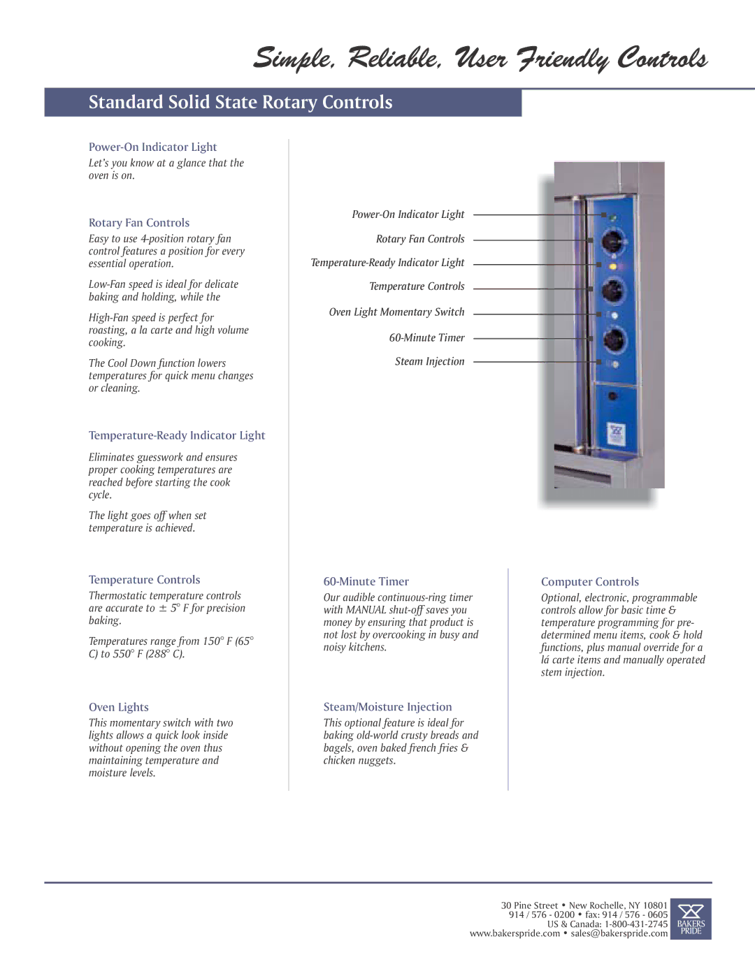 Bakers Pride Oven CO11 manual Simple, Reliable, User Friendly Controls, Standard Solid State Rotary Controls 