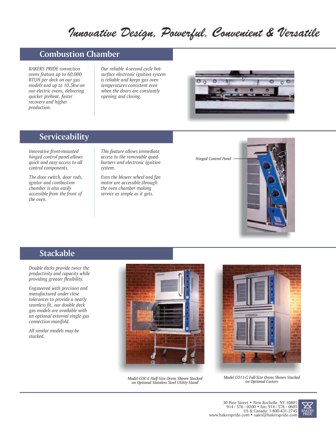 Bakers Pride Oven CO11 manual Combustion Chamber, Serviceability, Stackable 