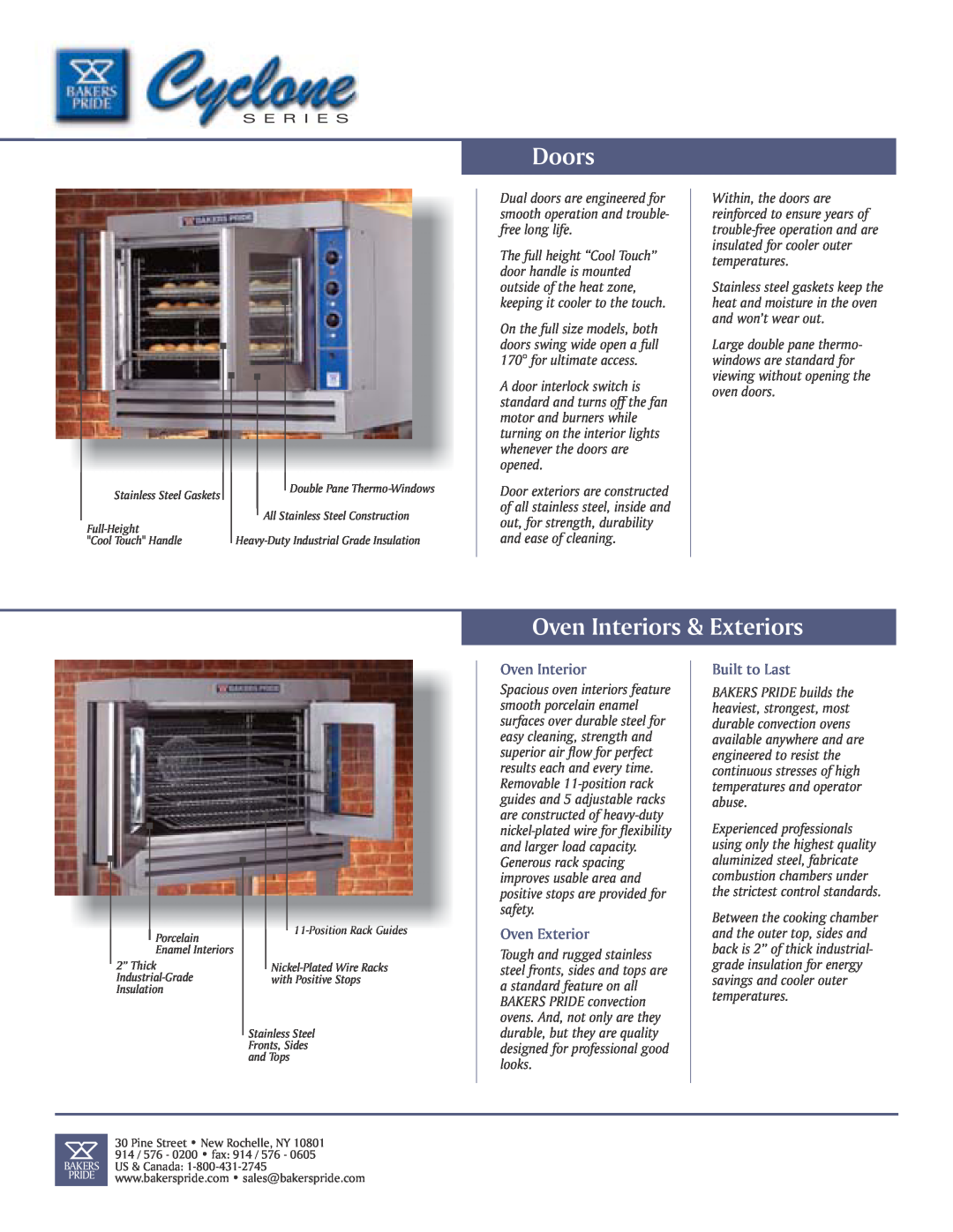 Bakers Pride Oven CO11 manual Doors, Oven Interiors & Exteriors, Oven Exterior, Built to Last 