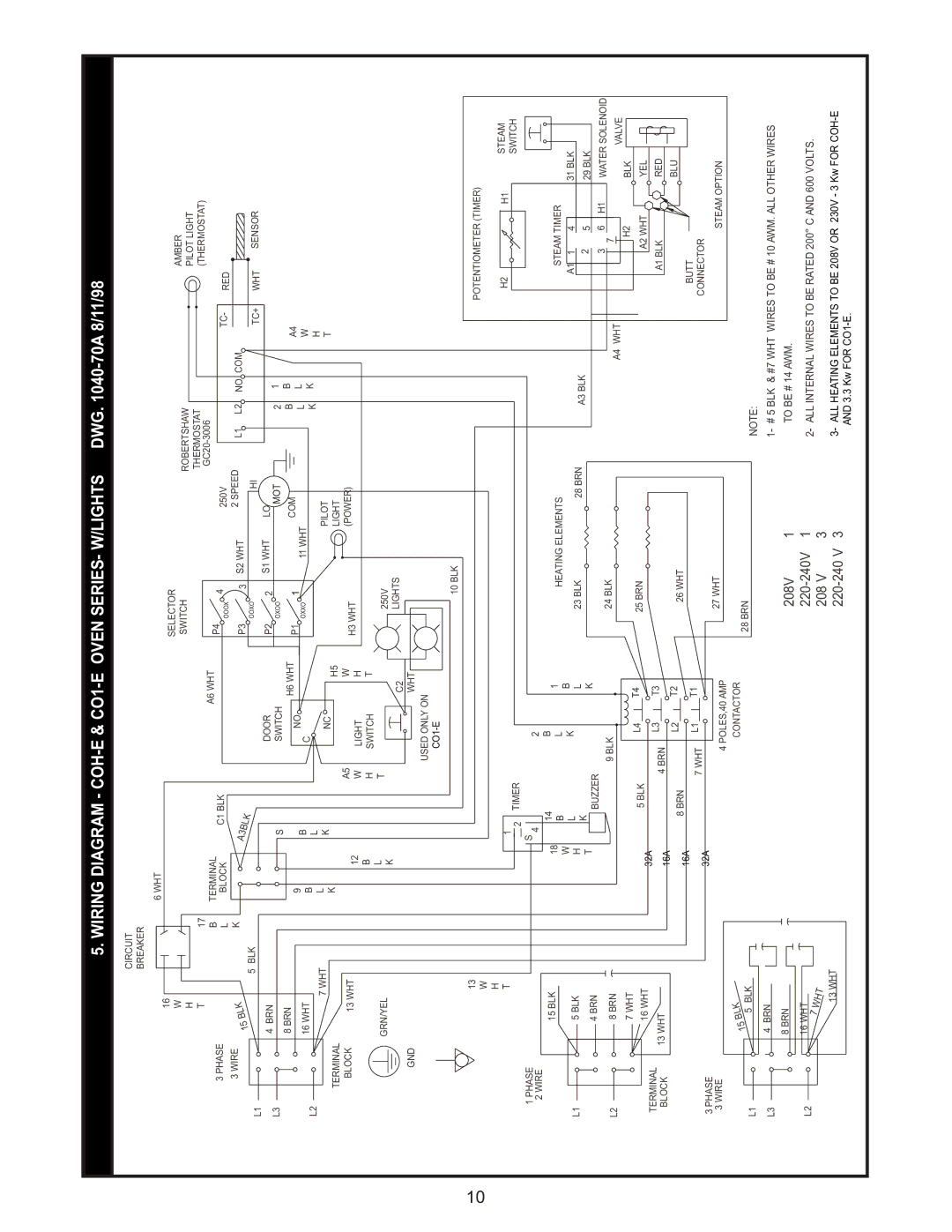 Bakers Pride Oven COH-ED, COH-ES operating instructions 208V 