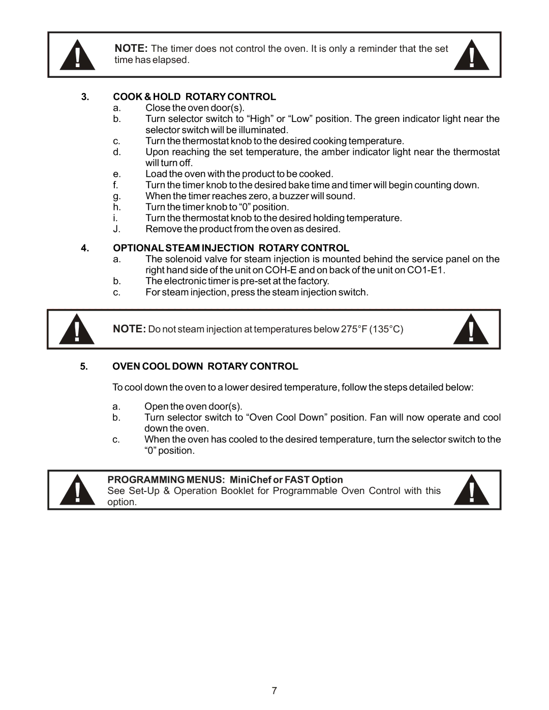 Bakers Pride Oven COH-ES, COH-ED operating instructions Cook & Hold Rotary Control, Optional Steam Injection Rotary Control 